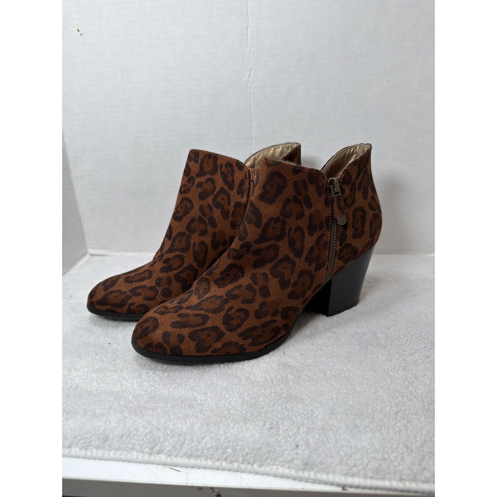 Style & Co Ankle Boots Womens 8.5M Brown Leopard Print Block Heel Bootie - Picture 1 of 8